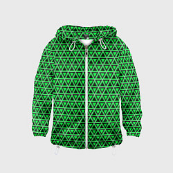 Ветровка с капюшоном детская Зелёные и чёрные треугольники, цвет: 3D-белый