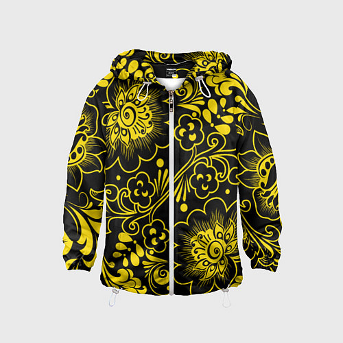 Детская ветровка Хохломская роспись золотые цветы на чёроном фоне / 3D-Белый – фото 1