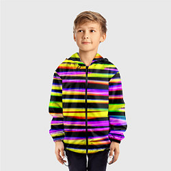 Ветровка с капюшоном детская Цветные неоновые полосы, цвет: 3D-черный — фото 2