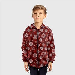 Ветровка с капюшоном детская Snowflakes on a red background, цвет: 3D-черный — фото 2