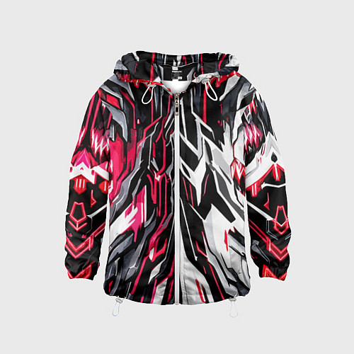 Детская ветровка Красно-белая абстракция на чёрном фоне / 3D-Белый – фото 1