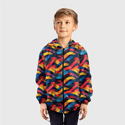 Ветровка с капюшоном детская Разноцветные полосы волны, цвет: 3D-черный — фото 2