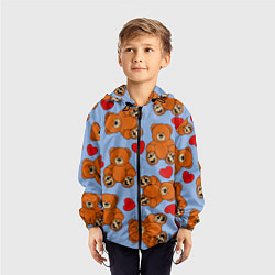 Ветровка с капюшоном детская Мишки и сердца на голубом фоне, цвет: 3D-черный — фото 2