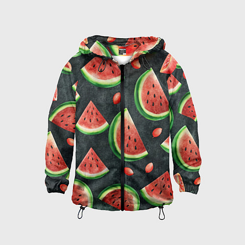 Детская ветровка Паттерн красные дольки арбуза / 3D-Черный – фото 1