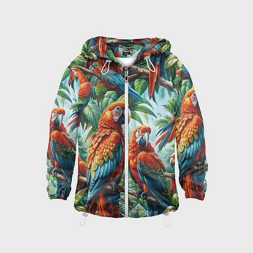 Детская ветровка Попугаи Ара - тропики джунгли / 3D-Белый – фото 1
