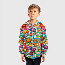 Ветровка с капюшоном детская Bang Boom Ouch pop art pattern, цвет: 3D-белый — фото 2