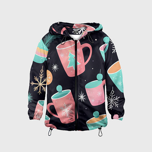 Детская ветровка Паттерн новогодние кружки - нейросеть / 3D-Черный – фото 1