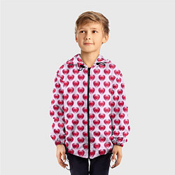 Ветровка с капюшоном детская Двойное сердце на розовом фоне, цвет: 3D-черный — фото 2