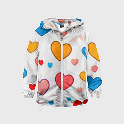 Ветровка с капюшоном детская Сердца сердечки, цвет: 3D-белый