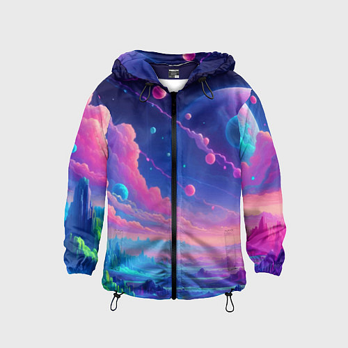 Детская ветровка Fantastic space landscape - neon glow / 3D-Черный – фото 1