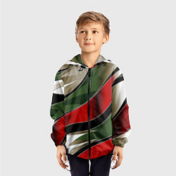 Ветровка с капюшоном детская Белые зеленые и красные полосы, цвет: 3D-черный — фото 2