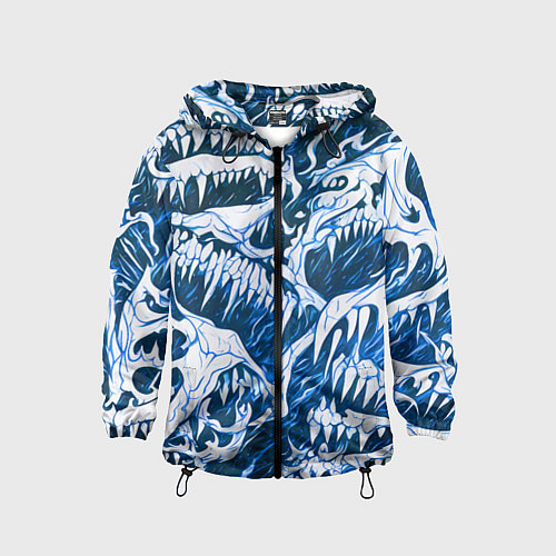 Детская ветровка Белые клыки на синем фоне / 3D-Черный – фото 1