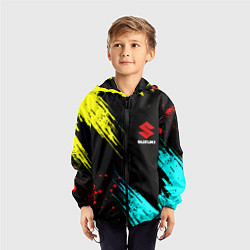 Ветровка с капюшоном детская Suzuki краски абстрактные, цвет: 3D-черный — фото 2
