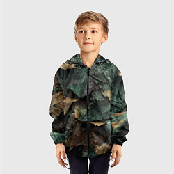 Ветровка с капюшоном детская Реалистичный камуфляж из листьев, цвет: 3D-черный — фото 2