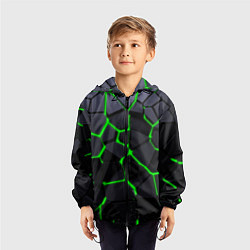 Ветровка с капюшоном детская Зеленые плиты киберпанк, цвет: 3D-черный — фото 2