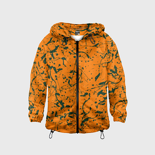 Детская ветровка Оранжевый с брызгами зеленой краски / 3D-Черный – фото 1
