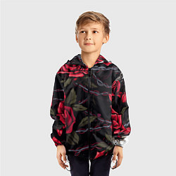 Ветровка с капюшоном детская Череп и красные розы, цвет: 3D-черный — фото 2