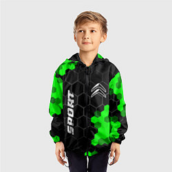 Ветровка с капюшоном детская Citroen green sport hexagon, цвет: 3D-черный — фото 2