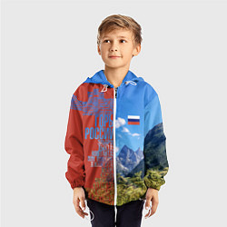 Ветровка с капюшоном детская Горы России с флагом, цвет: 3D-белый — фото 2