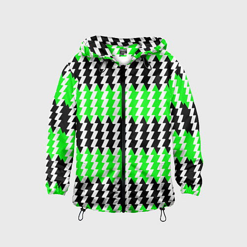 Детская ветровка Вертикальные чёрно-зелёные полосы / 3D-Черный – фото 1