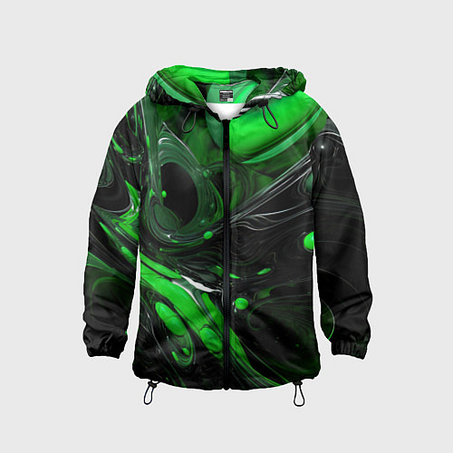 Детская ветровка Green dark abstract geometry style / 3D-Черный – фото 1