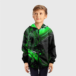 Ветровка с капюшоном детская Green dark abstract geometry style, цвет: 3D-черный — фото 2