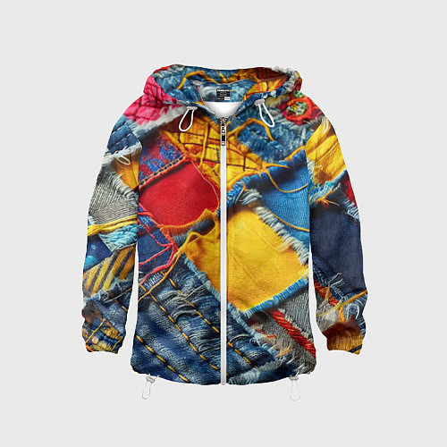 Детская ветровка Colorful denim patchwork - ai art / 3D-Белый – фото 1