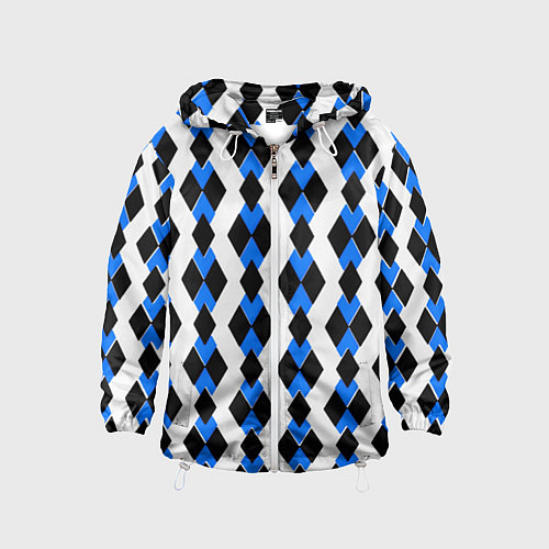 Детская ветровка Чёрные и синие ромбы на белом фоне / 3D-Белый – фото 1