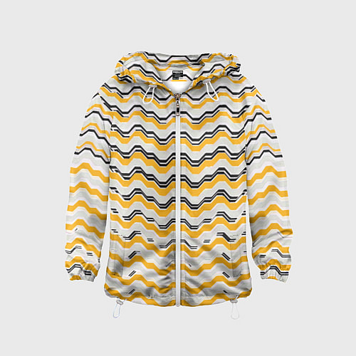 Детская ветровка Чёрные и жёлтые полосы на белом фоне / 3D-Белый – фото 1