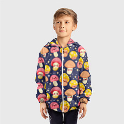 Ветровка с капюшоном детская Веселые грибочки паттерн, цвет: 3D-белый — фото 2