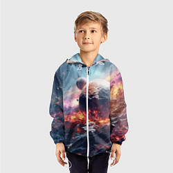 Ветровка с капюшоном детская Космическое столкновение планет, цвет: 3D-белый — фото 2