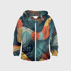 Ветровка с капюшоном детская Волны линиями, цвет: 3D-белый