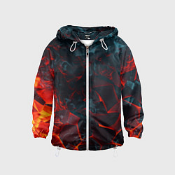 Ветровка с капюшоном детская Темная абстракция с разломом красных плит, цвет: 3D-белый