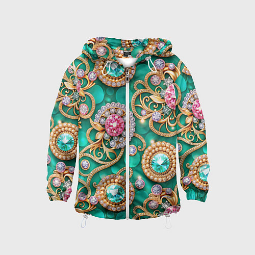 Детская ветровка Ювелирные бирюзовые украшение с золотом и бриллиан / 3D-Белый – фото 1
