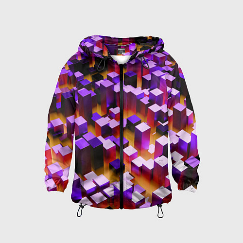 Детская ветровка Фиолетовые блоки в оранжевом тумане / 3D-Черный – фото 1