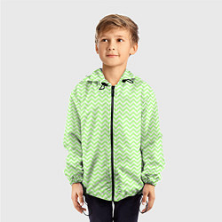 Ветровка с капюшоном детская Светло-зелёный ломаные полосы, цвет: 3D-черный — фото 2