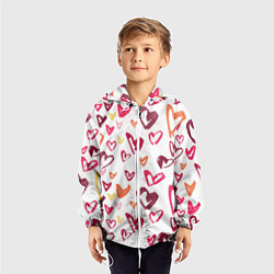 Ветровка с капюшоном детская Сердечки паттерн, цвет: 3D-белый — фото 2