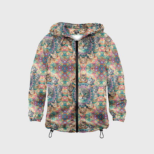 Детская ветровка Узор из котов и мандалы / 3D-Черный – фото 1