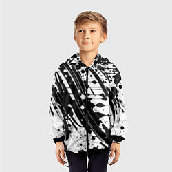 Ветровка с капюшоном детская Чёрно белая абстракция - кляксы, цвет: 3D-черный — фото 2