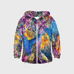 Ветровка с капюшоном детская Абстрактный растительный паттерн - нейросеть, цвет: 3D-белый