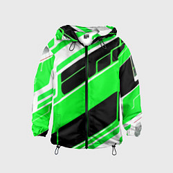 Ветровка с капюшоном детская Зелёно-белые полосы и чёрный фон, цвет: 3D-черный