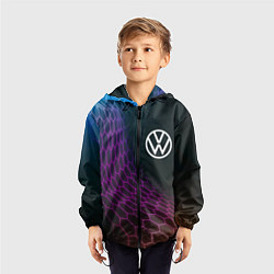 Ветровка с капюшоном детская Volkswagen neon hexagon, цвет: 3D-черный — фото 2