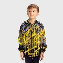 Ветровка с капюшоном детская Yellow and white abstraction, цвет: 3D-черный — фото 2