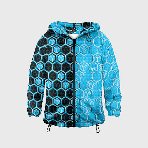 Детская ветровка Техно-киберпанк шестиугольники голубой и чёрный / 3D-Черный – фото 1