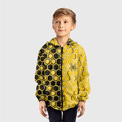 Ветровка с капюшоном детская Киберпанк соты шестиугольники жёлтый и чёрный с па, цвет: 3D-черный — фото 2