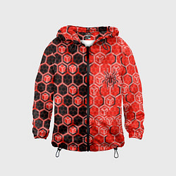 Детская ветровка Техно-киберпанк шестиугольники красный и чёрный с