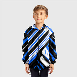 Ветровка с капюшоном детская Чёрно-синие полосы на белом фоне, цвет: 3D-черный — фото 2