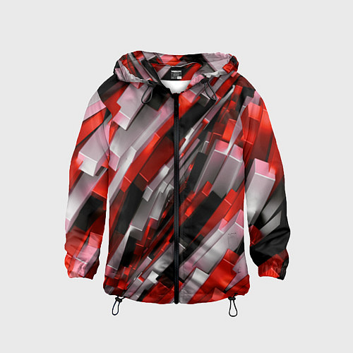 Детская ветровка Черно-красно-белые наклонные блоки / 3D-Черный – фото 1