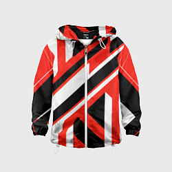 Ветровка с капюшоном детская Чёрно-красные полосы на белом фоне, цвет: 3D-белый