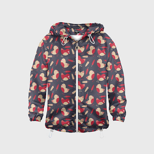 Детская ветровка Паттерн с птицами и перьями / 3D-Белый – фото 1